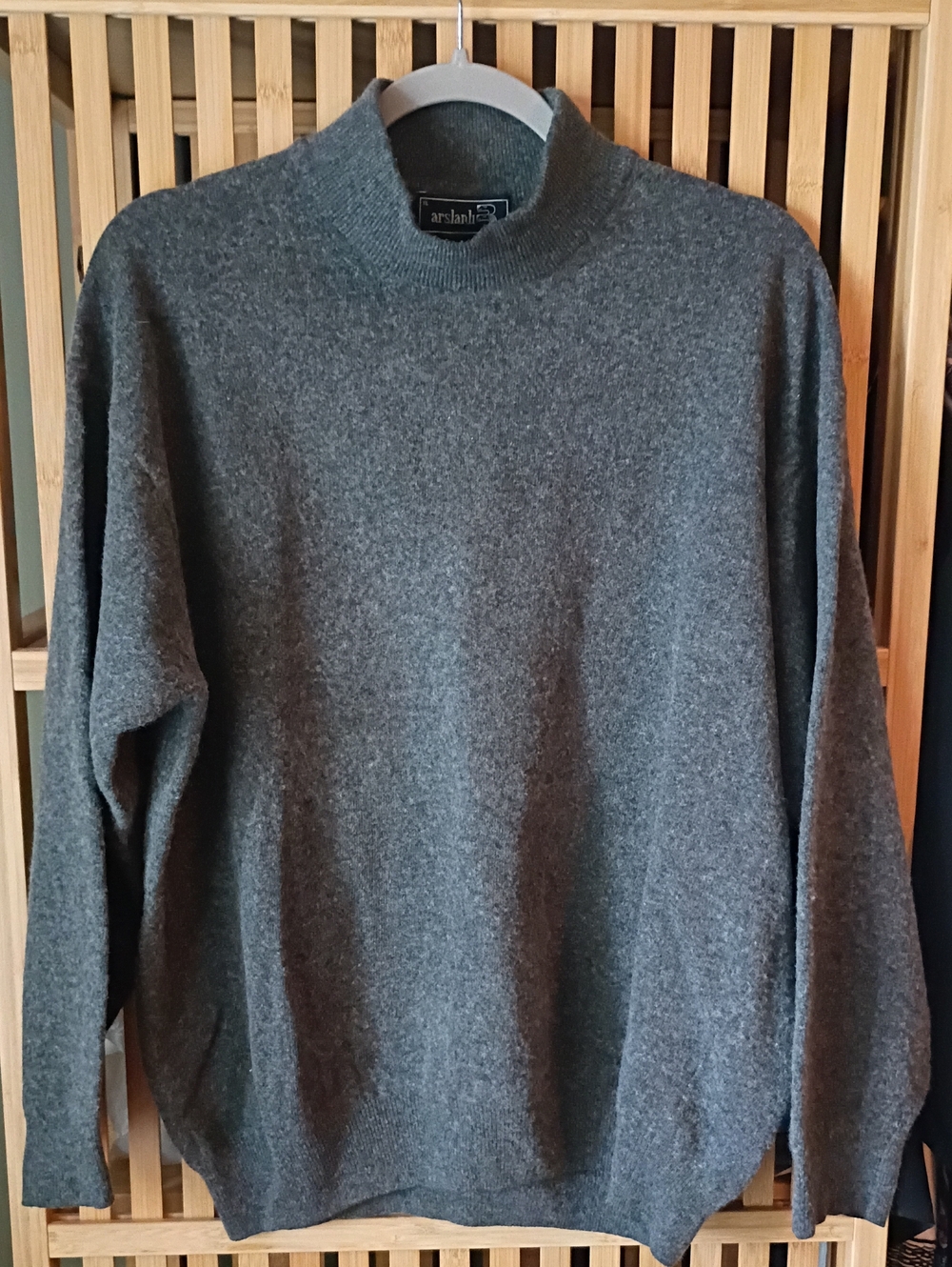 Vintage Arslanlı Heather Gray Lambswool Mock-Neck Sweater XL/L Cozy Unisex